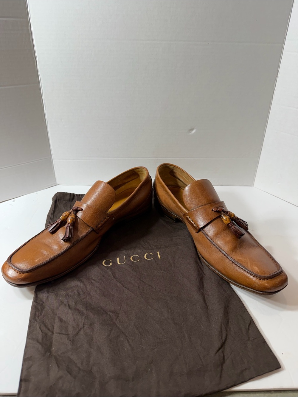 Gucci Bamboo Brown Leather Slip On Tassel Loafers size 11 men - Picture 6 of 9